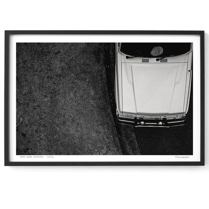 Parked – Black and White Aerial Print of Forresters Beach, NSW