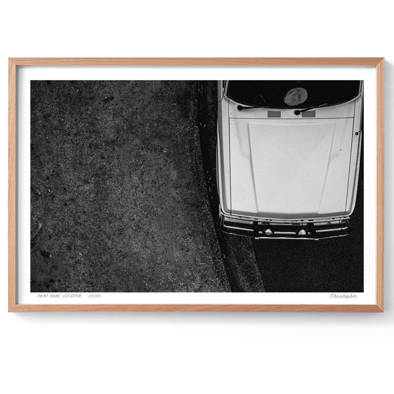 Parked – Black and White Aerial Print of Forresters Beach, NSW