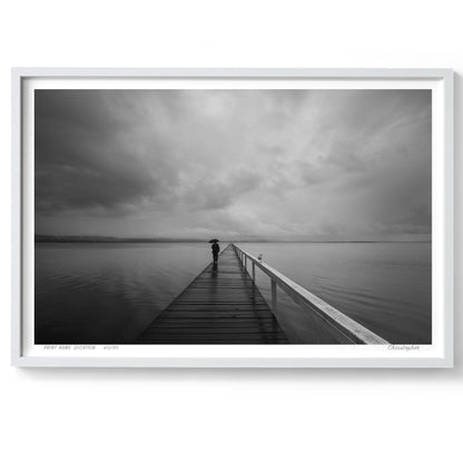 Stormy Walk – Black & White Coastal Print of Long Jetty, NSW